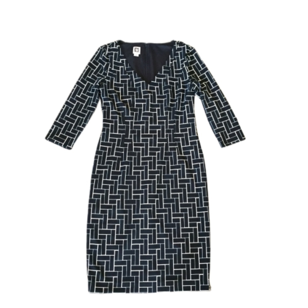 Anne Klein Rectangle Geometric 3/4 Sleeve Dress